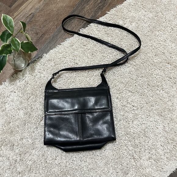 Vintage Fossil Black Leather Double Sided Crossbody Shoulder Bag - Picture 4 of 5